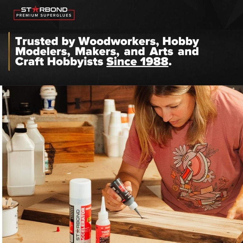 Starbond 2 oz. Black Medium CA Glue (Premium Cyanoacrylate Super Glue) Crack Filler 150 CPS Viscosity for Woodworking, Woodturning, Carpentry, Guitar, RC Hobby - Image 3